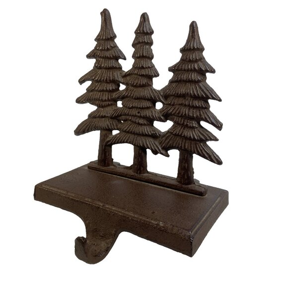 Vintage Cast Iron Christmas Tree Stocking Holder Hanger Triple Pine Trees Heavy - Picture 1 of 4